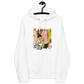 Front view of a white bitcoin hoodie.