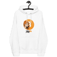Front view of a white bitcoin hoodie.