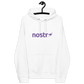 Front view of a white nostr hoodie.