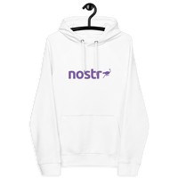 Front view of a white nostr hoodie.
