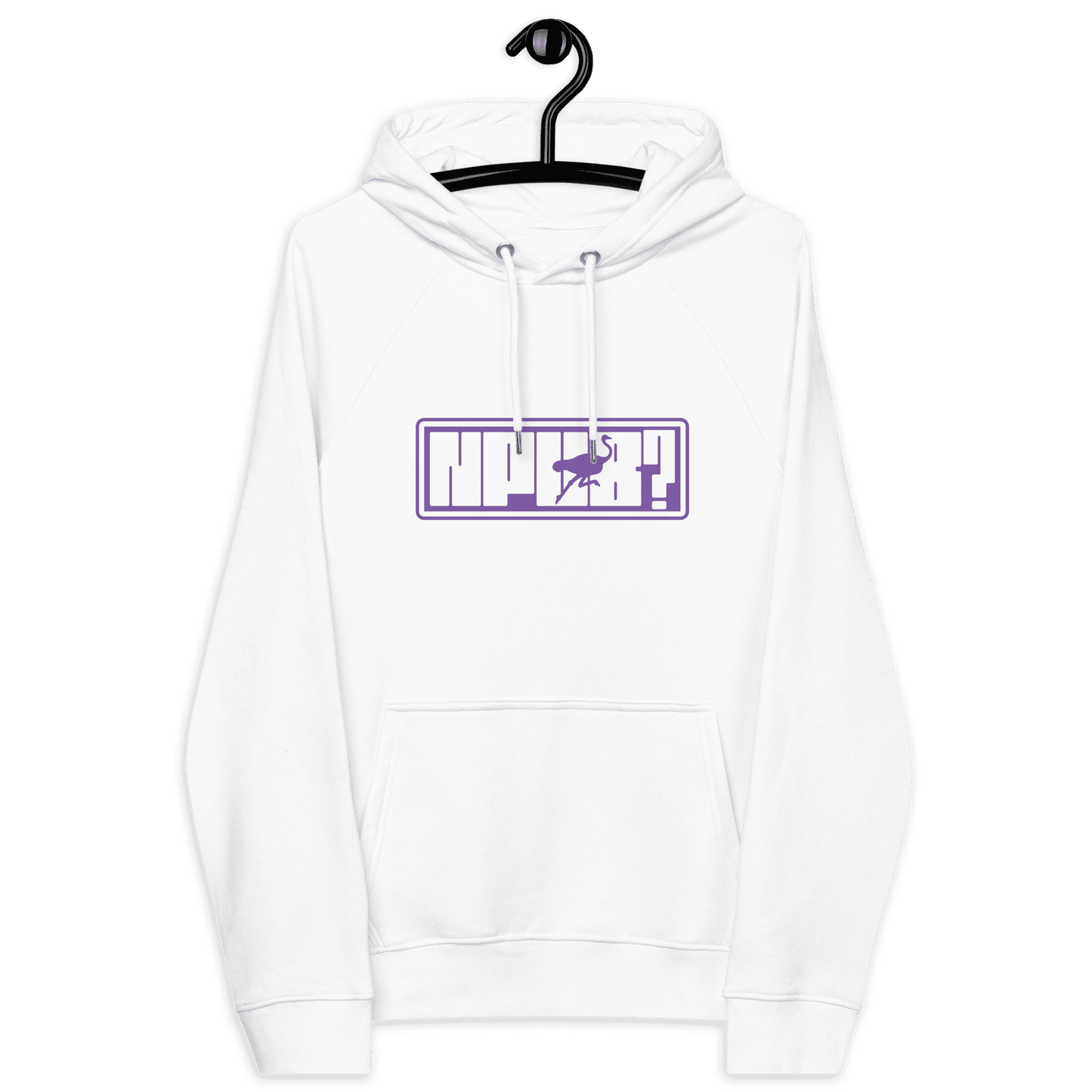 Front view of a white nostr hoodie.