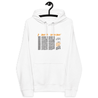 Front view of a white bitcoin hoodie.