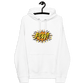 Front view of a white bitcoin hoodie.