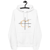 Front view of a white bitcoin hoodie.
