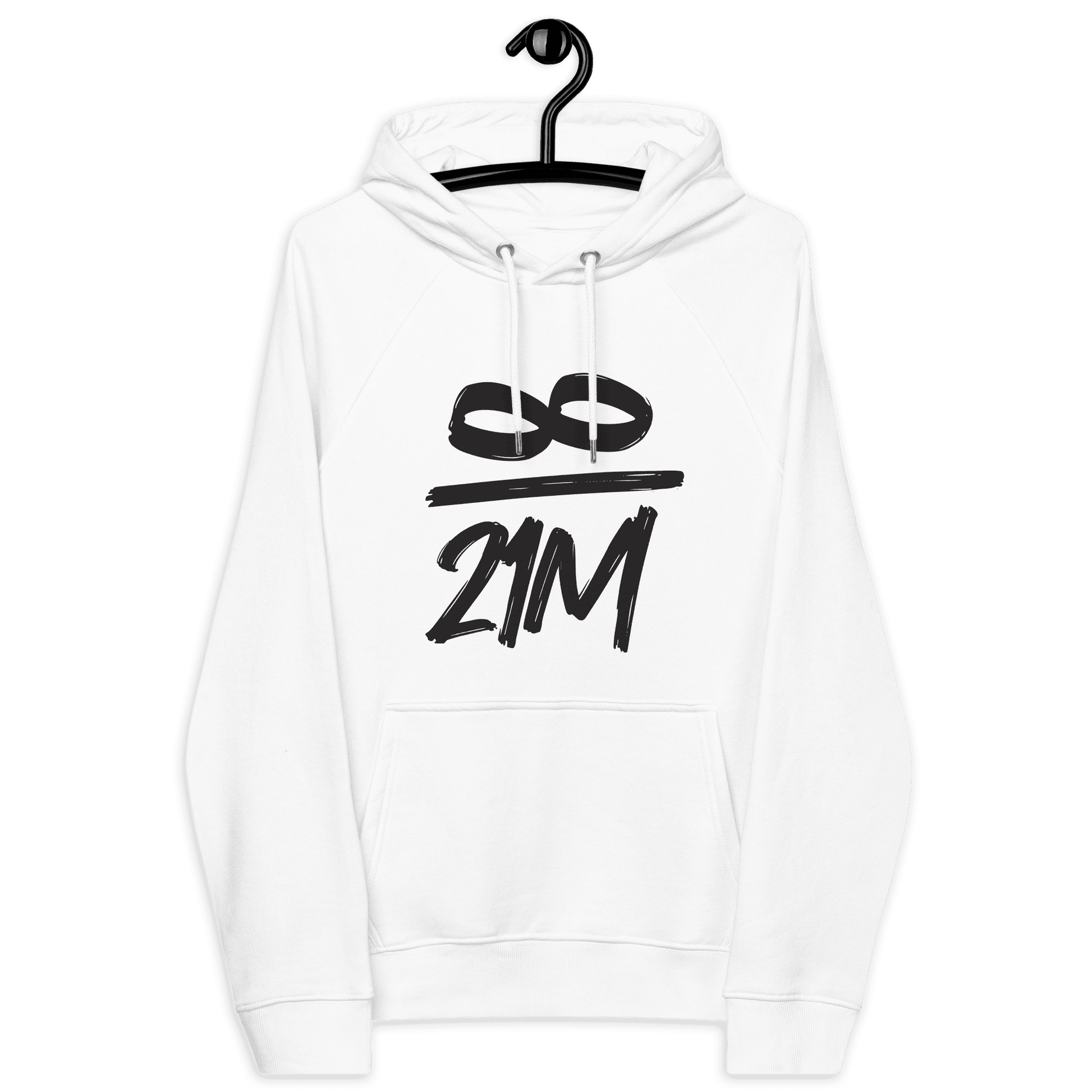 Front view of a white bitcoin hoodie.