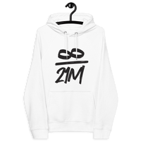Eco-friendly Infinity 21M Bitcoin hoodie with multiple sustainability certifications