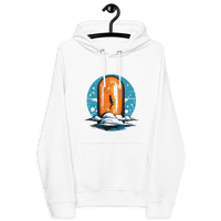 Orange Pill eco raglan bitcoin hoodie with sustainable certification logos
