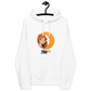 Front view of a white bitcoin hoodie.