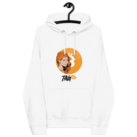 Eco-friendly TINA Bitcoin Hoodie with multiple sustainability certifications