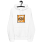 Front view of a white bitcoin hoodie.