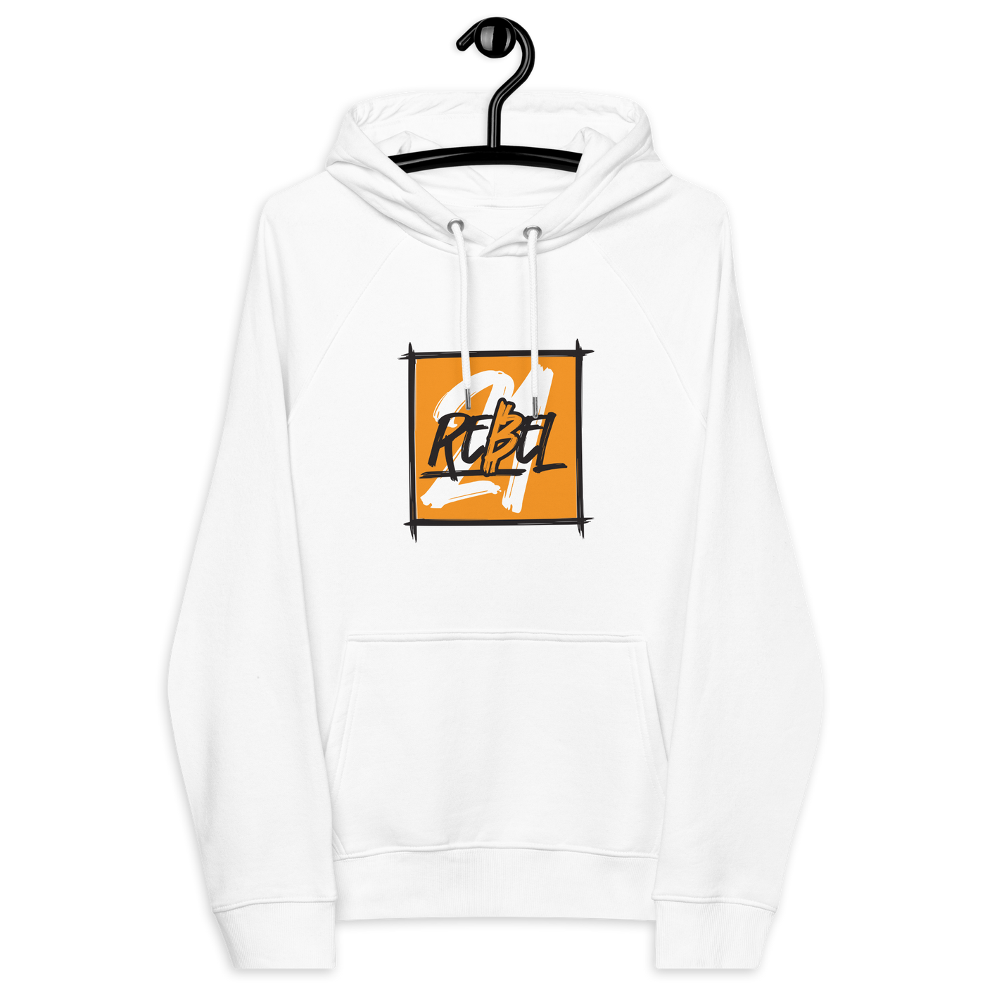 Certification logos for 21 Rebel Eco Raglan Bitcoin Hoodie including OEKO-TEX, PETA, GOTS, OCS, and GRS