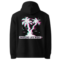 Black organic cotton Anarcho Late Night hoodie with the Betrüger design, back view