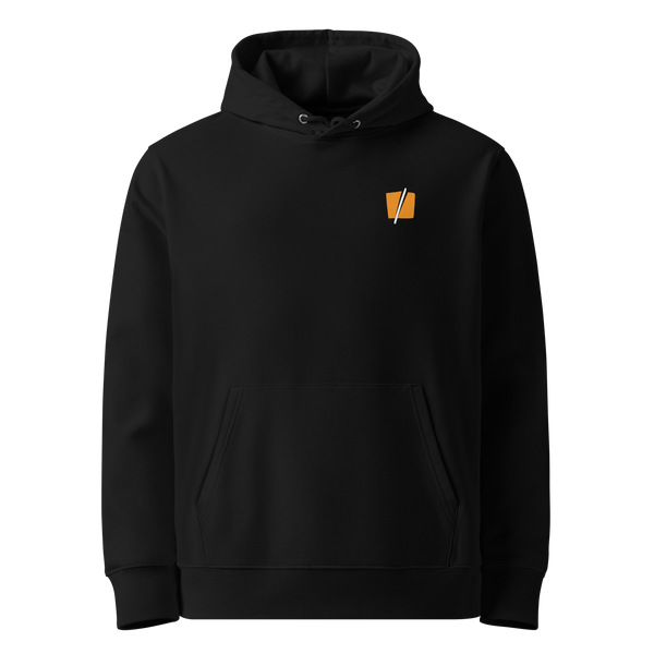Black organic cotton Bitcoin hoodie with the Halving design, front view