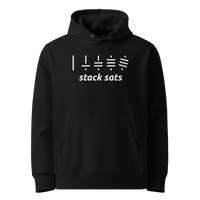 Black organic cotton Bitcoin hoodie with the Stack Sats design, front view