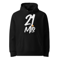 Black organic cotton Bitcoin hoodie with the 21 Million design, front view