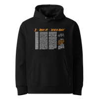 Black organic cotton Bitcoin hoodie with the Genesis Block design, front view