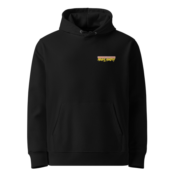 Black organic cotton Anarcho Late Night hoodie with the Michael Monday design, front view