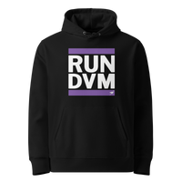 Black organic cotton Nostr hoodie with the Run DVM design, front view