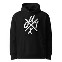 Black organic cotton Bitcoin hoodie with the UTXO design, front view
