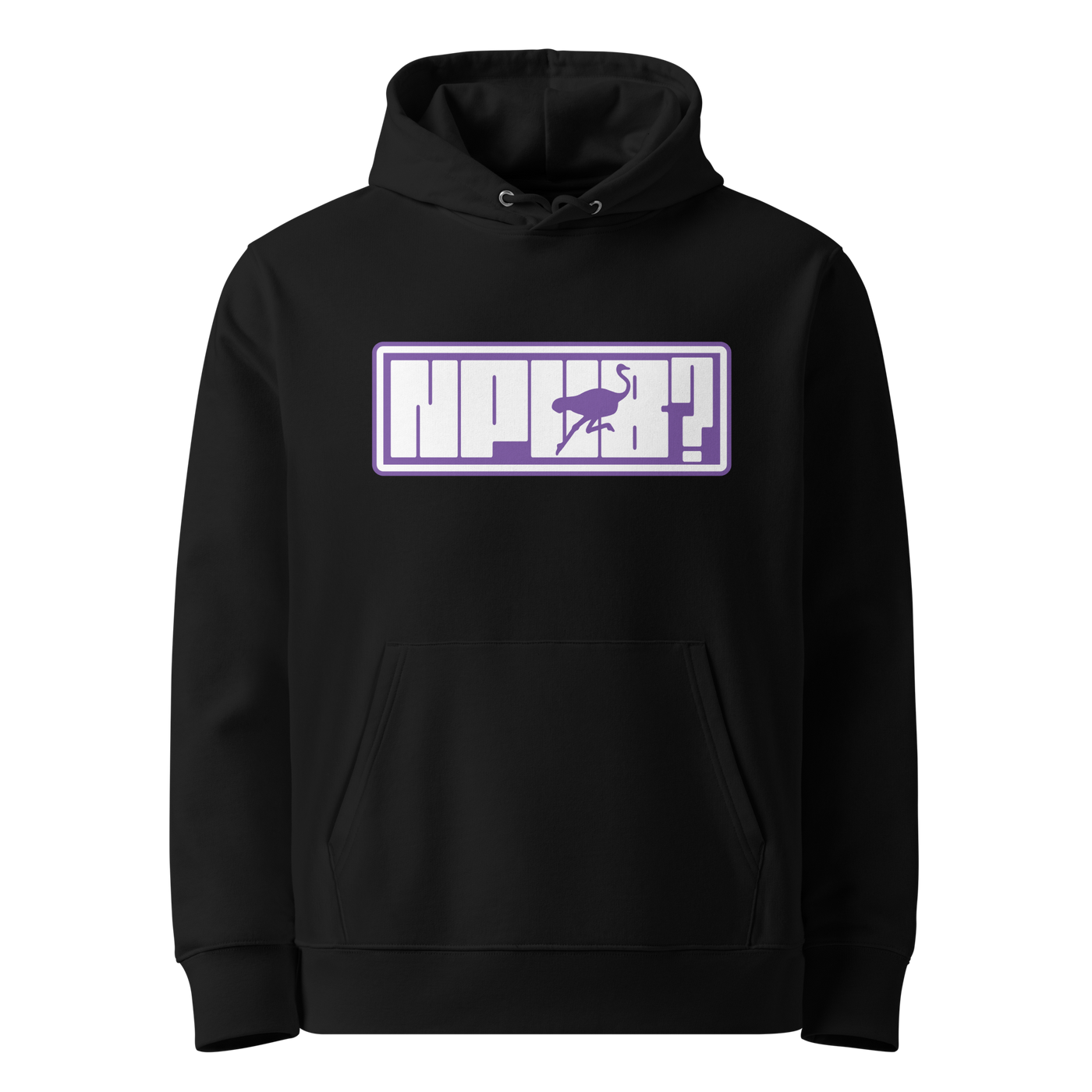 Black organic cotton Nostr hoodie with the nPub design, front view