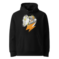 Black organic cotton Bitcoin hoodie with the Zeus design, front view