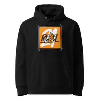 Black organic cotton Bitcoin hoodie with the 21 Rebel design, front view