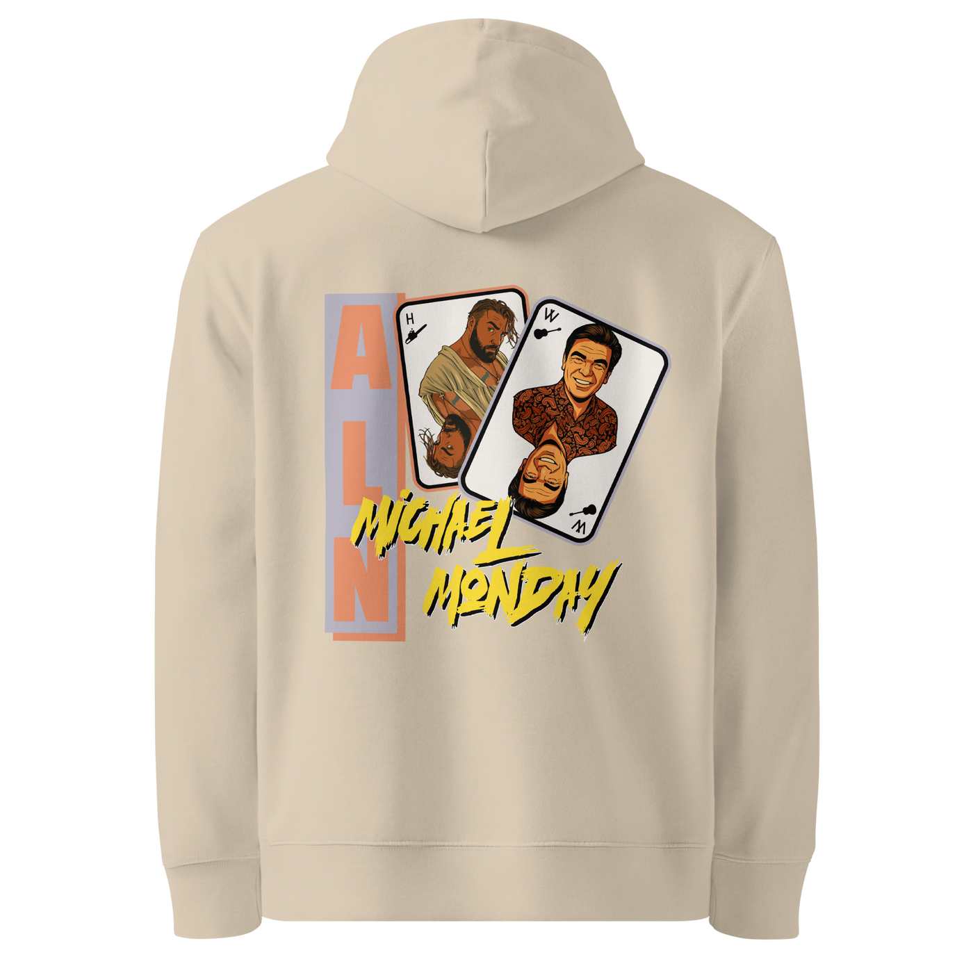Desert Dust organic cotton Anarcho Late Night hoodie with the Michael Monday design, back view