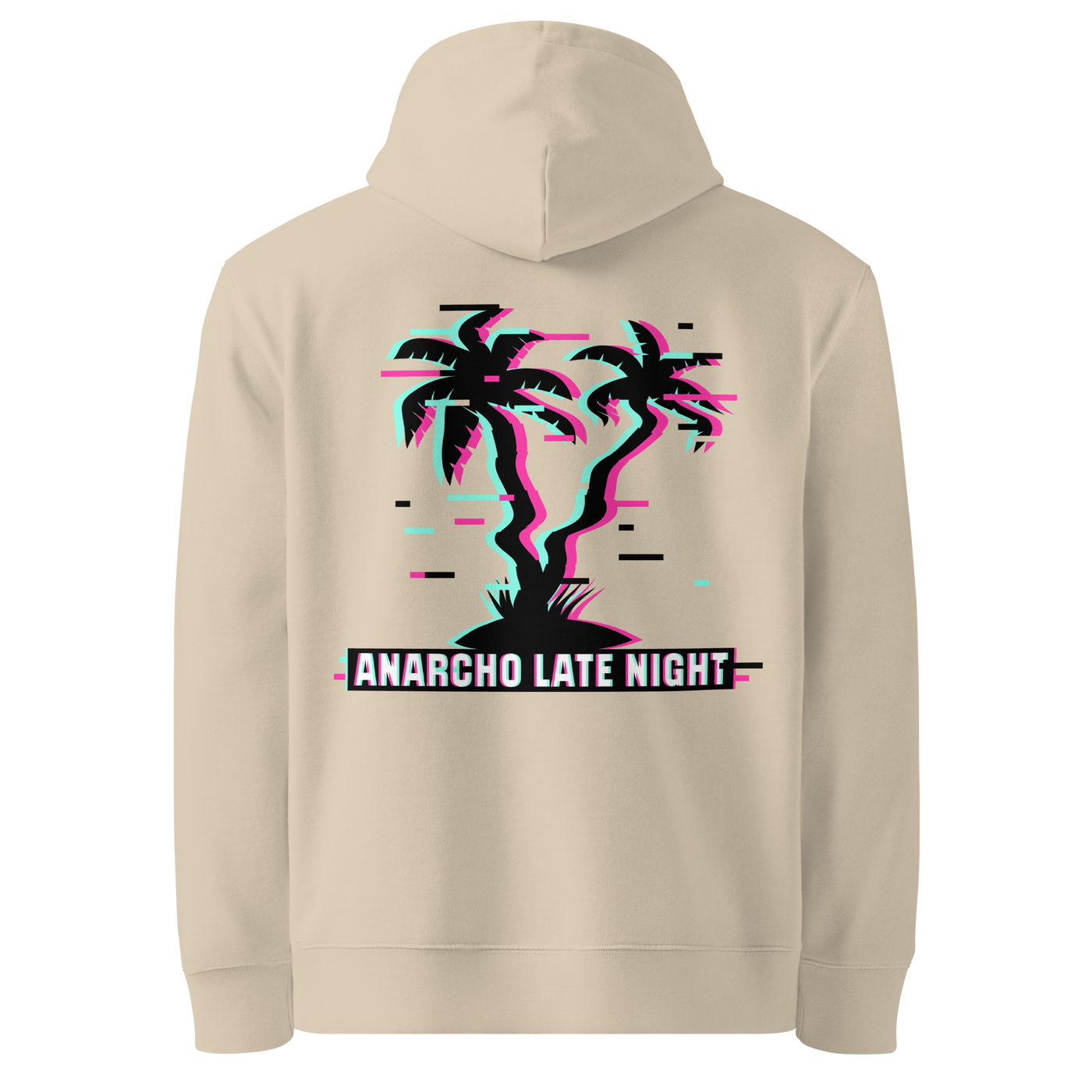 Desert Dust organic cotton Anarcho Late Night hoodie with the Betrüger design, back view