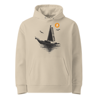 Desert Dust organic cotton Bitcoin hoodie with the Accidents Happen design, front view