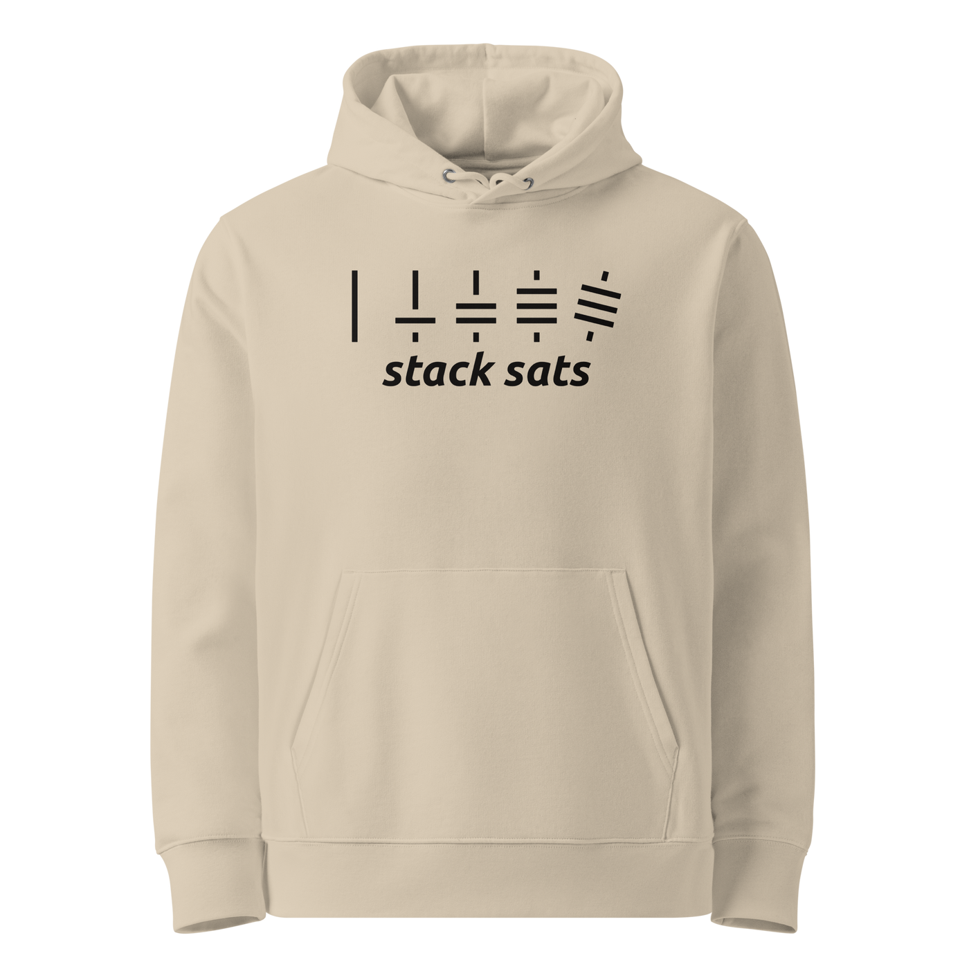 Desert Dust organic cotton Bitcoin hoodie with the Stack Sats design, front view