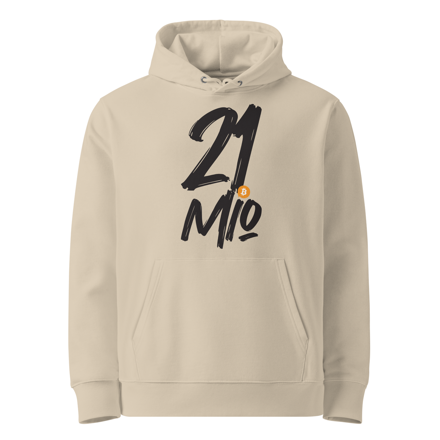 Desert Dust organic cotton Bitcoin hoodie with the 21 Million design, front view
