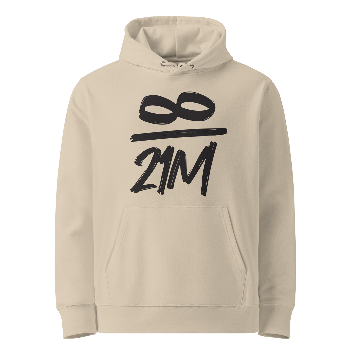 Desert Dust organic cotton Bitcoin hoodie with the Infinity design, front view