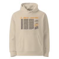 Desert Dust organic cotton Bitcoin hoodie with the Genesis Block design, front view
