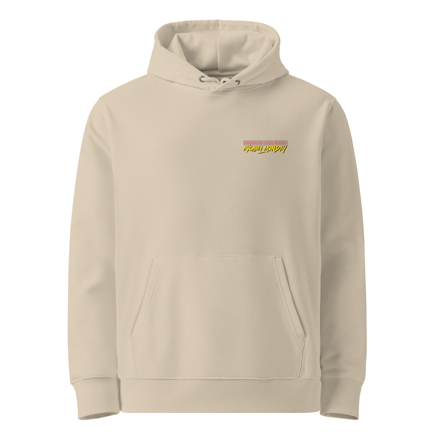 Desert Dust organic cotton Anarcho Late Night hoodie with the Michael Monday design, front view