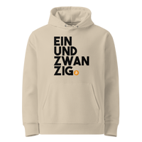 Desert Dust organic cotton Bitcoin hoodie with the Einundzwanzig design, front view