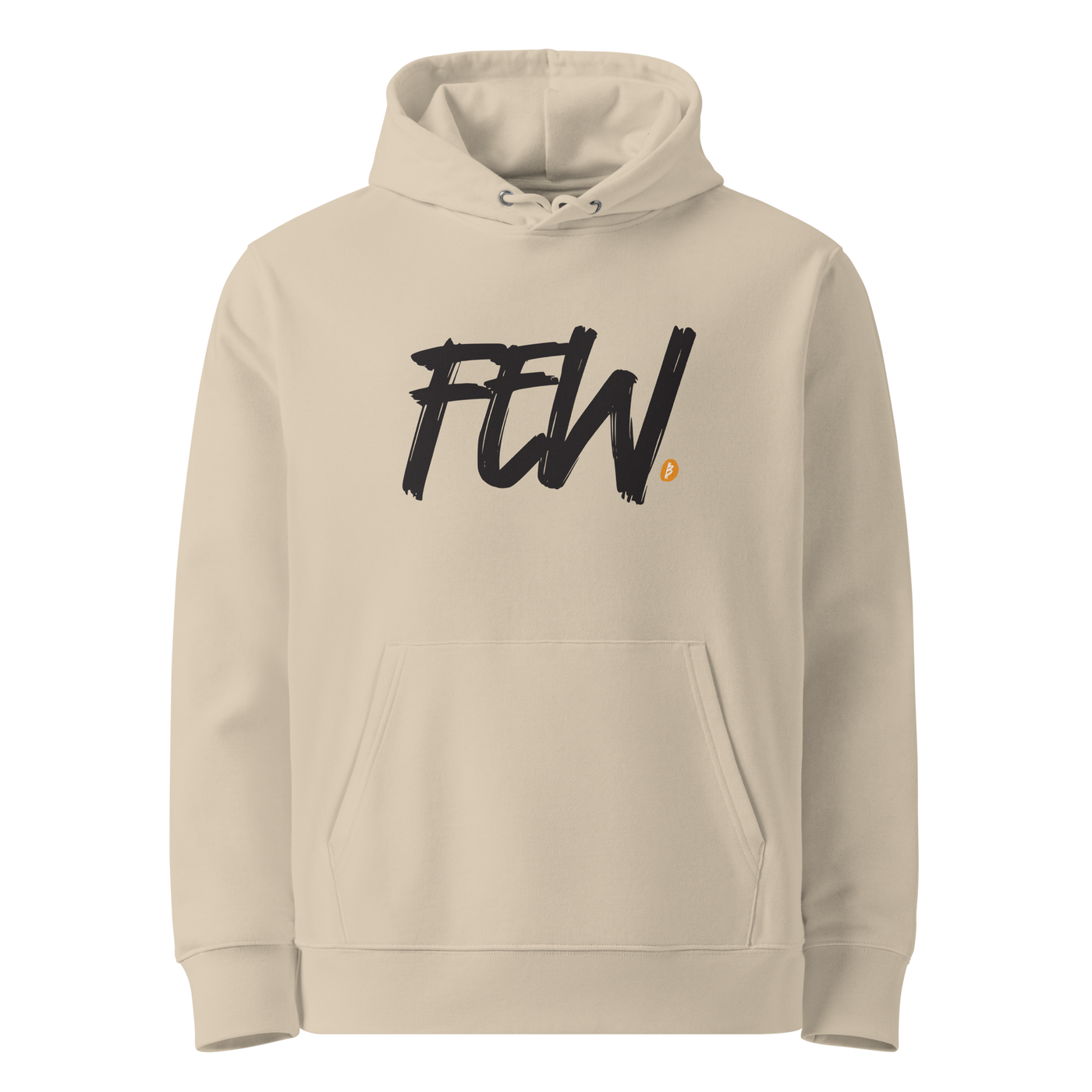 Desert Dust organic cotton Bitcoin hoodie with the Few design, front view