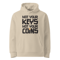 Desert Dust organic cotton Bitcoin hoodie with the Not your Keys Not your Coins design, front view