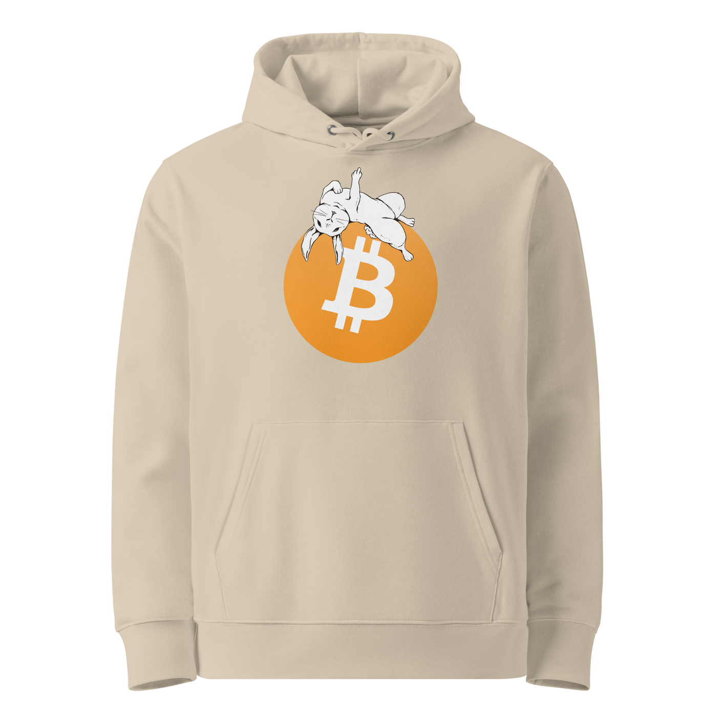 Desert Dust organic cotton Bitcoin hoodie with the F*** Fiat Money design, front view
