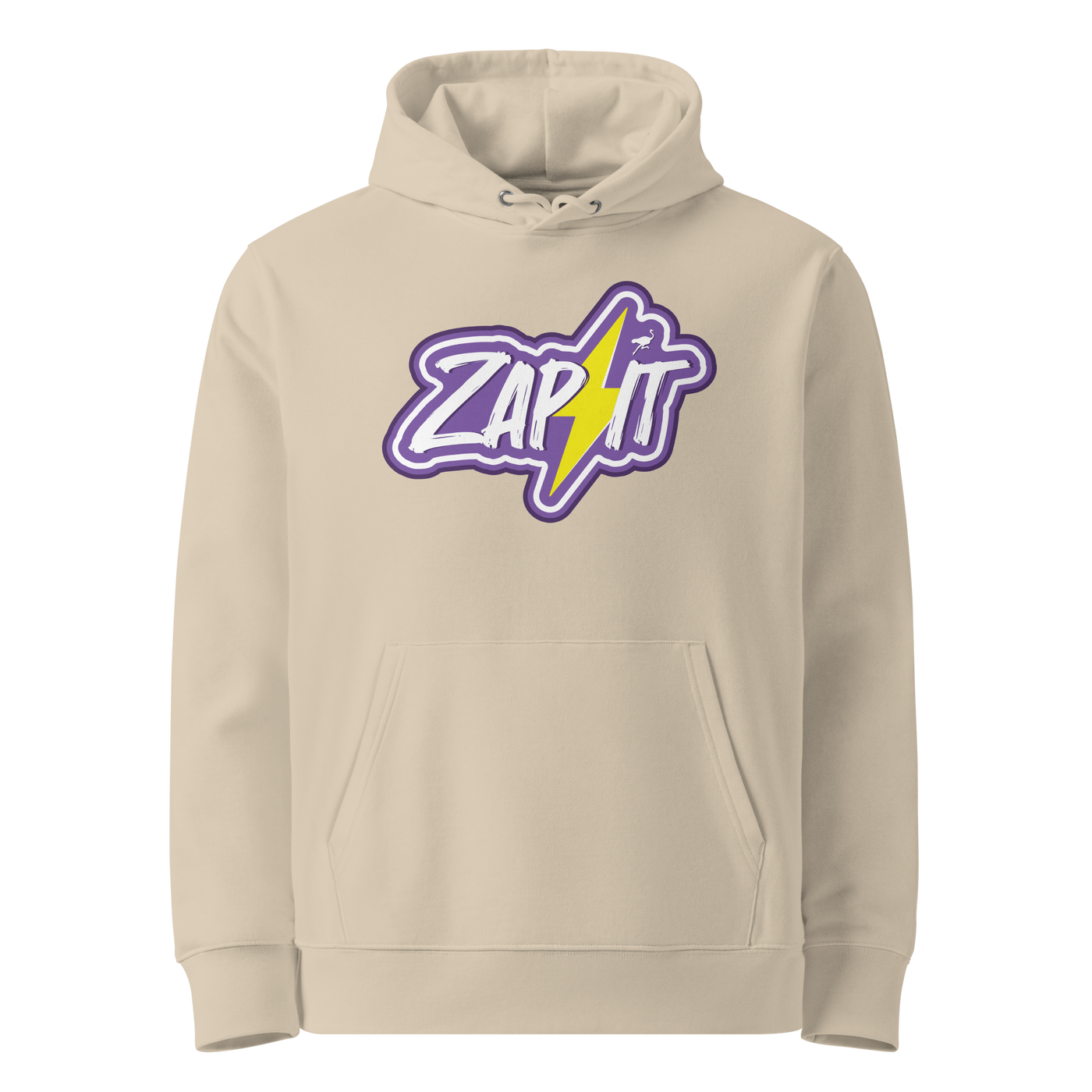 Desert Dust organic cotton Nostr hoodie with the Zap It design, front view