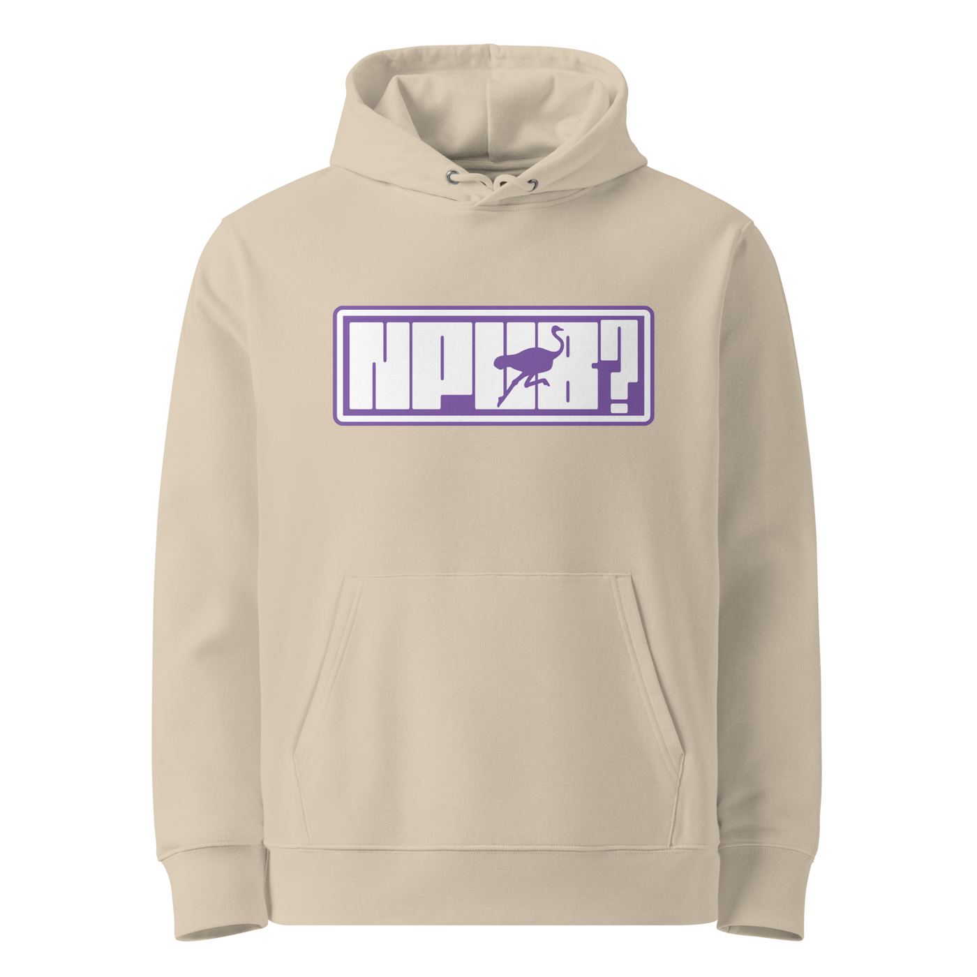 Desert Dust organic cotton Nostr hoodie with the nPub design, front view