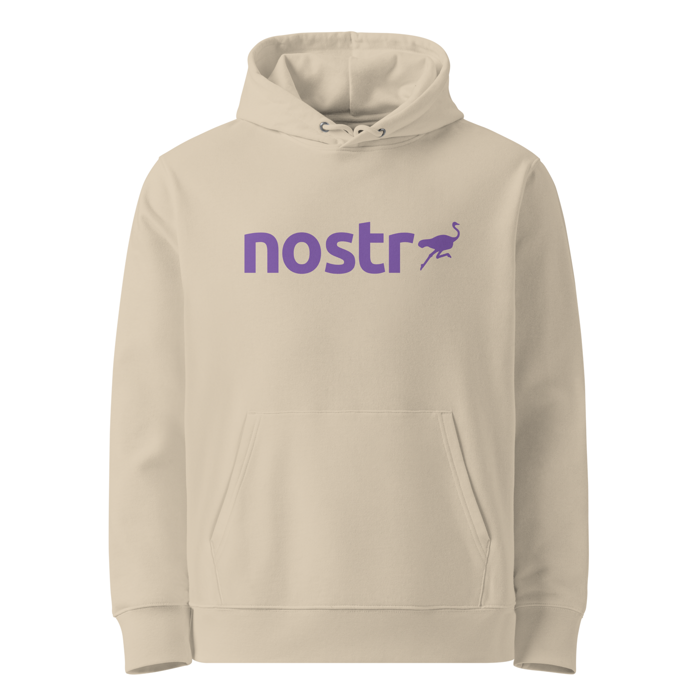 Desert Dust organic cotton Nostr hoodie with the Nostr design, front view