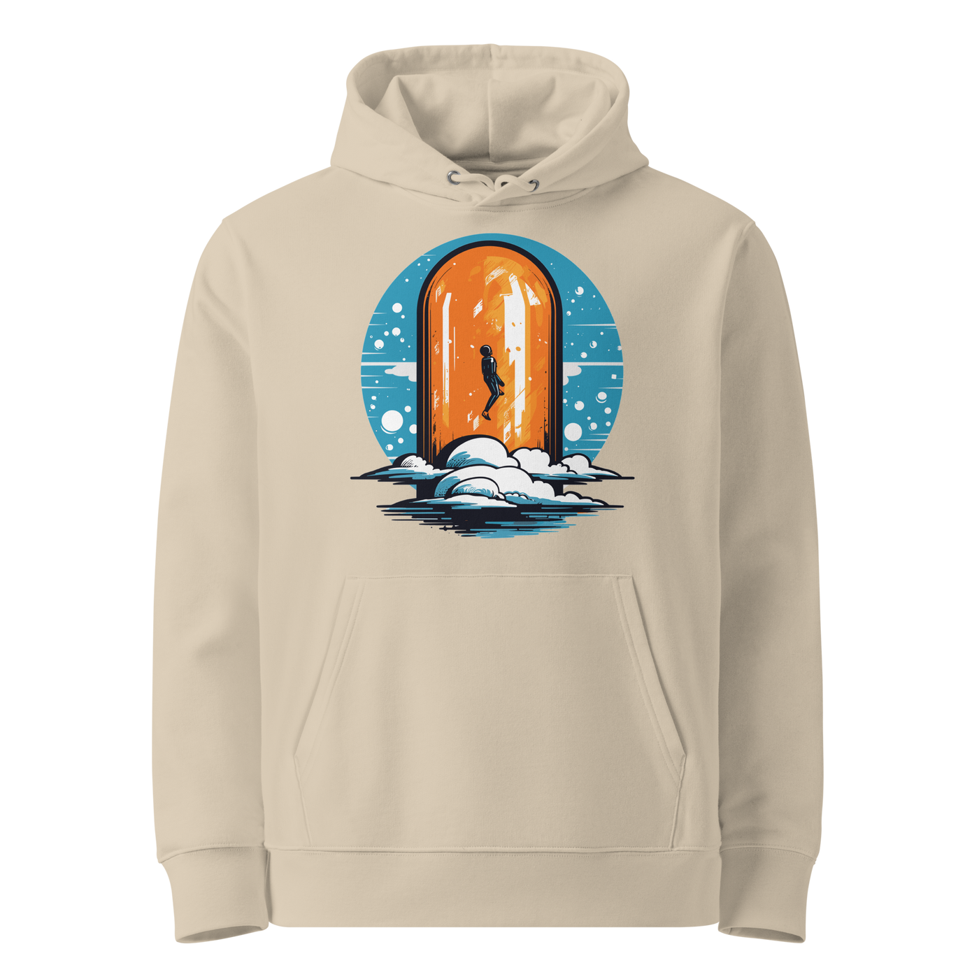 Desert Dust organic cotton Bitcoin hoodie with the Orange Pill design, front view