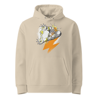 Desert Dust organic cotton Bitcoin hoodie with the Zeus design, front view