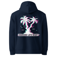 French Navy organic cotton Anarcho Late Night hoodie with the Betrüger design, back view