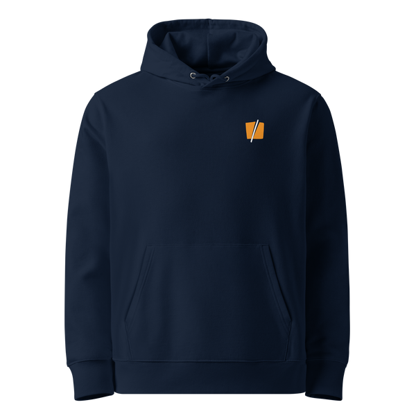 French Navy organic cotton Bitcoin hoodie with the Halving design, front view