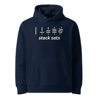 French Navy organic cotton Bitcoin hoodie with the Stack Sats design, front view