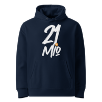 French Navy organic cotton Bitcoin hoodie with the 21 Million design, front view