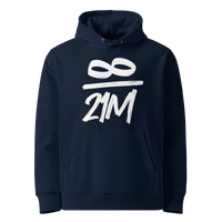 French Navy organic cotton Bitcoin hoodie with the Infinity design, front view