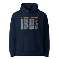 French Navy organic cotton Bitcoin hoodie with the Genesis Block design, front view