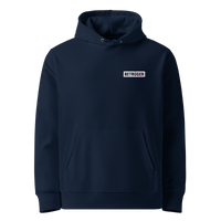 French Navy organic cotton Anarcho Late Night hoodie with the Betrüger design, front view